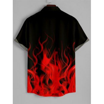 Men's Flame Print Roll Up Sleeve Shirt Button Up Short Sleeve Casual Gentleman Shirt