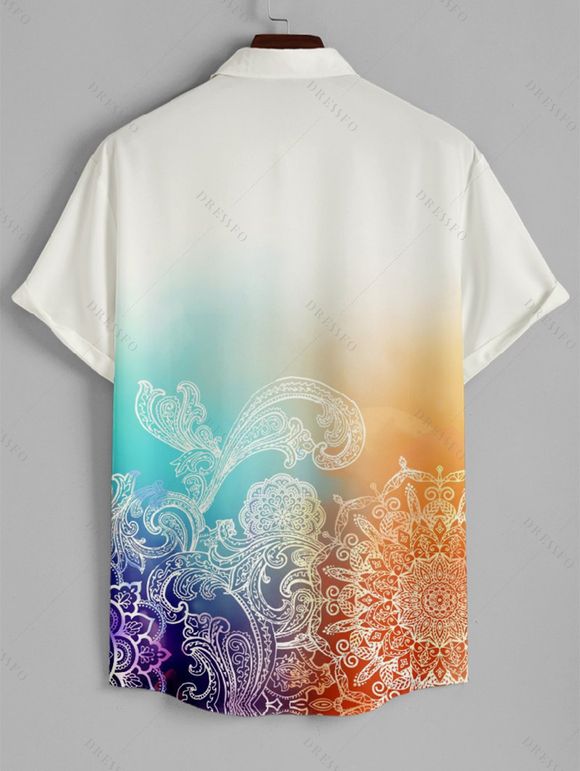 Chemise Décontractée Boutonnée Colorée Ombrée Imprimée à Manches Courtes - Blanc M