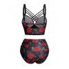 Valentine's Day Rose Print Underwire Crisscross High Waisted Bikini Swimwear Set - Noir S | US 4