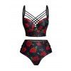 Valentine's Day Rose Print Underwire Crisscross High Waisted Bikini Swimwear Set - Noir M | US 6