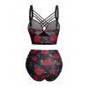 Maillot de Bain Bikini Croisé Rose Imprimée à Taille Haute à Armature Saint-Valentin - Noir M | US 6