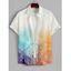 Men's Ombre Colorful Print Roll Up Sleeve Shirt Button Up Short Sleeve Casual Gentleman Shirt - Blanc M