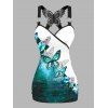 Galaxy Butterfly Print Ruched Butterfly Lace Cross Tank Top O Ring Surplice Summer Top - Vert clair XXL | US 14