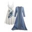 Sheer Solid Open Front Chiffon Bracelet Sleeve Cardigan and Print V Neck Cami Dress Suit - Bleu clair L | US 8-10
