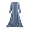 Sheer Solid Open Front Chiffon Bracelet Sleeve Cardigan and Print V Neck Cami Dress Suit - Bleu clair XXL | US 14