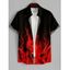 Men's Flame Print Roll Up Sleeve Shirt Button Up Short Sleeve Casual Gentleman Shirt - Noir XL