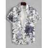 Men's Big Floral Print Roll Up Sleeve Shirt Button Up Short Sleeve Casual Gentleman Shirt - Blanc 2XL