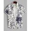 Men's Big Floral Print Roll Up Sleeve Shirt Button Up Short Sleeve Casual Gentleman Shirt - Blanc L