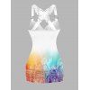 Colorful Ombre Print Ruched Butterfly Lace Cross Tank Top O Ring Surplice Summer Top - Blanc M | US 6