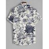 Men's Big Floral Print Roll Up Sleeve Shirt Button Up Short Sleeve Casual Gentleman Shirt - Blanc XL
