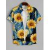 Men's Van Gogh Sunflower Print Roll Up Sleeve Shirt Button Up Short Sleeve Casual Gentleman Shirt - Bleu XL