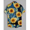 Men's Van Gogh Sunflower Print Roll Up Sleeve Shirt Button Up Short Sleeve Casual Gentleman Shirt - Bleu L