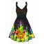 Colorful Mushroom Stripes Print V Neck Dress O Ring Straps Sleeveless A Line Tank Dress - Noir XL | US 10