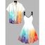 Ombre Colorful Print Women's V Neck O Ring Straps Dress and Men's Button Up Shirt Outfit - Blanc S | US 4