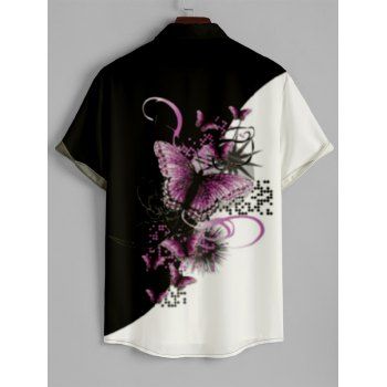 Men`s Butterfly Print Roll Up Sleeve Shirt Button Up Short Sleeve Casual Gentleman Shirt 