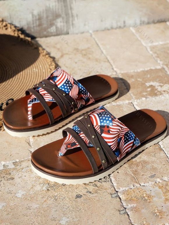 Vintage Independence's Day American Flag Flip Flops Flat Slippers - multicolor EU 43