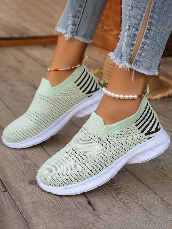 New Contrast Round Toe Slip On Rocking Sporty Outdoor Sneakers - Vert clair EU 36