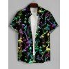 Men's Sparking Mushroom Print Roll Up Sleeve Shirt Button Up Short Sleeve Casual Gentleman Shirt - Noir S