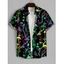 Men's Sparking Mushroom Print Roll Up Sleeve Shirt Button Up Short Sleeve Casual Gentleman Shirt - Noir 4XL