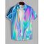 Men's Colorful Reflective Print Roll Up Sleeve Shirt Button Up Short Sleeve Casual Gentleman Shirt - Bleu clair L