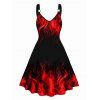Flames Print V Neck Dress O Ring Straps Sleeveless A Line Summer Tank Dress - Noir XXL | US 12