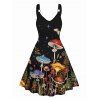Galaxy Mushroom Print V Neck Dress O Ring Straps Sleeveless A Line Tank Dress - Noir M | US 6