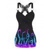 Galaxy Octopus Print Ruched Butterfly Lace Cross Tank Top O Ring Surplice Summer Top