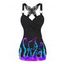 Galaxy Octopus Print Ruched Butterfly Lace Cross Tank Top O Ring Surplice Summer Top - Noir XL | US 12
