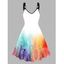 Colorful Ombre Print V Neck Dress O Ring Straps Sleeveless A Line Tank Dress - Blanc L | US 8