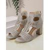 New Solid Hollow Out Chunky High Heel Buckle Zipper Sandals - Gris EU 41