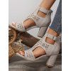 New Solid Hollow Out Chunky High Heel Buckle Zipper Sandals - Gris EU 43