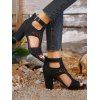 New Solid Hollow Out Chunky High Heel Buckle Zipper Sandals - Noir EU 36