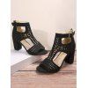 New Solid Hollow Out Chunky High Heel Buckle Zipper Sandals - Noir EU 36