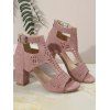 New Solid Hollow Out Chunky High Heel Buckle Zipper Sandals - Rose clair EU 42