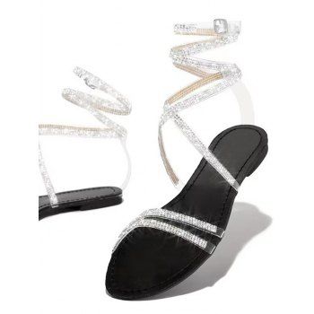 New Faux Crystal Ankle Wrap Flat Simple Summer Sandals