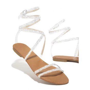 New Faux Crystal Ankle Wrap Flat Simple Summer Sandals