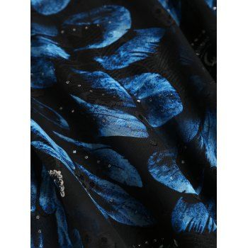 Feather Jacquard Patchwork Ruched Bust Sleeveless Summer Tank Asymmetric Dress 
