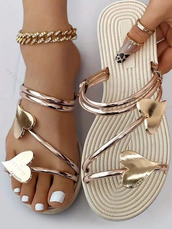 New Heart Open Toe Anti-slip Flat Simple Summer Sandals - d'or EU 37