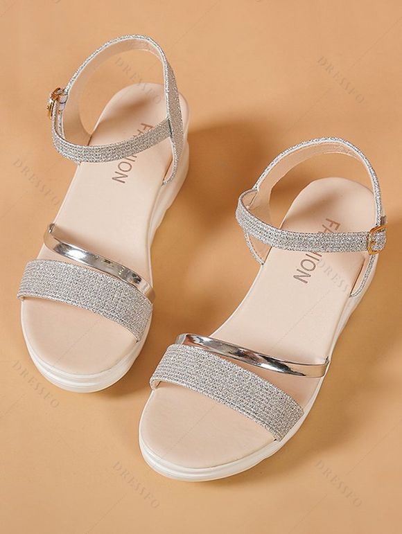 New Simple Wedge Heel Buckles Fashion Casual Sandals - Argent EU 36