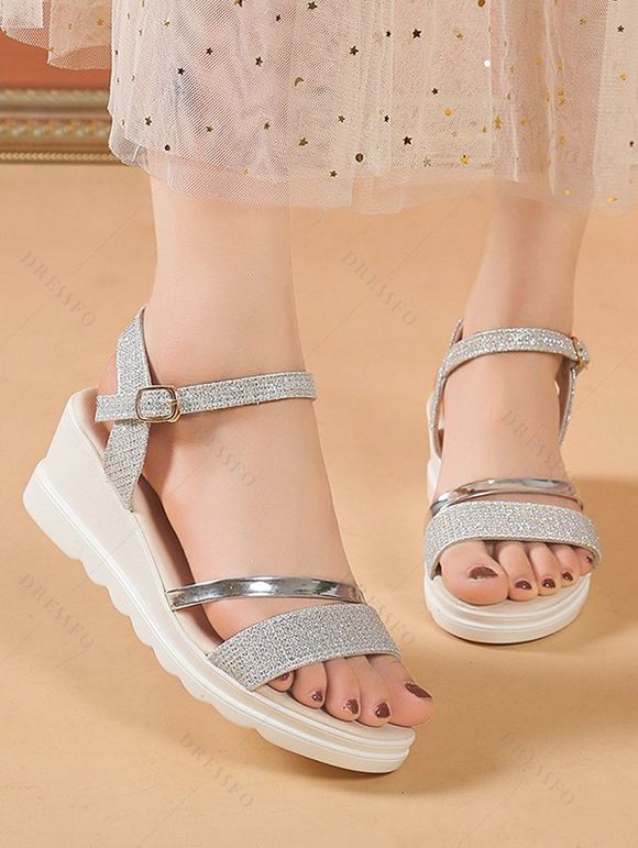 New Simple Wedge Heel Buckles Fashion Casual Sandals - Argent EU 36