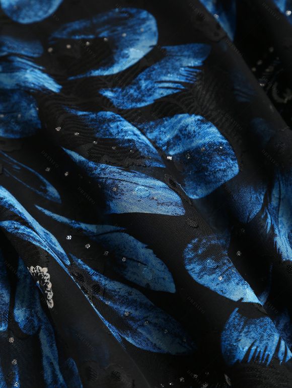 Robe D'Eté Asymétrique Plume Jointif Au Poitrine en Jacquard sans Manches - Bleu S | US 4