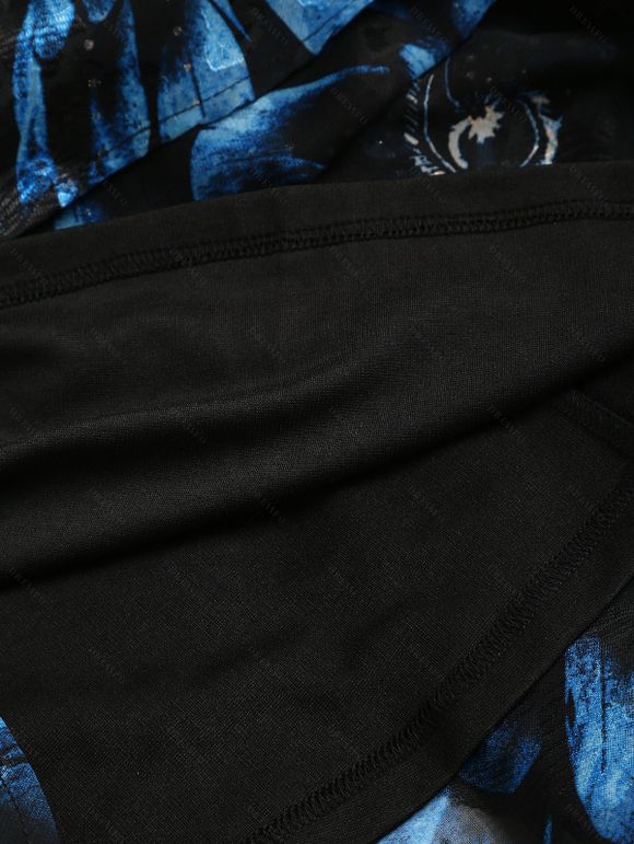 Robe D'Eté Asymétrique Plume Jointif Au Poitrine en Jacquard sans Manches - Bleu S | US 4