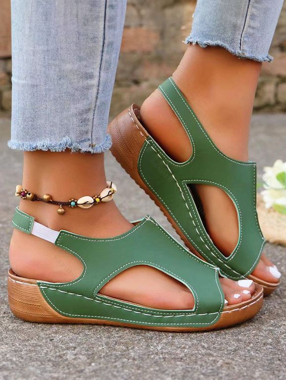 Solid Color Cutout Design Slip On Elastic Flat Sandals - Vert profond EU 41