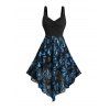 Feather Jacquard Patchwork Ruched Bust Sleeveless Summer Tank Asymmetric Dress - Bleu S | US 4