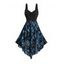 Feather Jacquard Patchwork Ruched Bust Sleeveless Summer Tank Asymmetric Dress - Bleu S | US 4