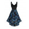 Feather Jacquard Patchwork Ruched Bust Sleeveless Summer Tank Asymmetric Dress - Bleu S | US 4