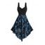 Feather Jacquard Patchwork Ruched Bust Sleeveless Summer Tank Asymmetric Dress - Bleu XXL | US 14
