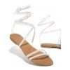New Faux Crystal Ankle Wrap Flat Simple Summer Sandals - café EU 43