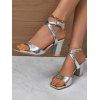 Simple High Chunky Heel Square Toe Faux Rhinestone Buckle Sandals - Argent EU 41