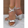 Simple High Chunky Heel Square Toe Faux Rhinestone Buckle Sandals - Argent EU 36